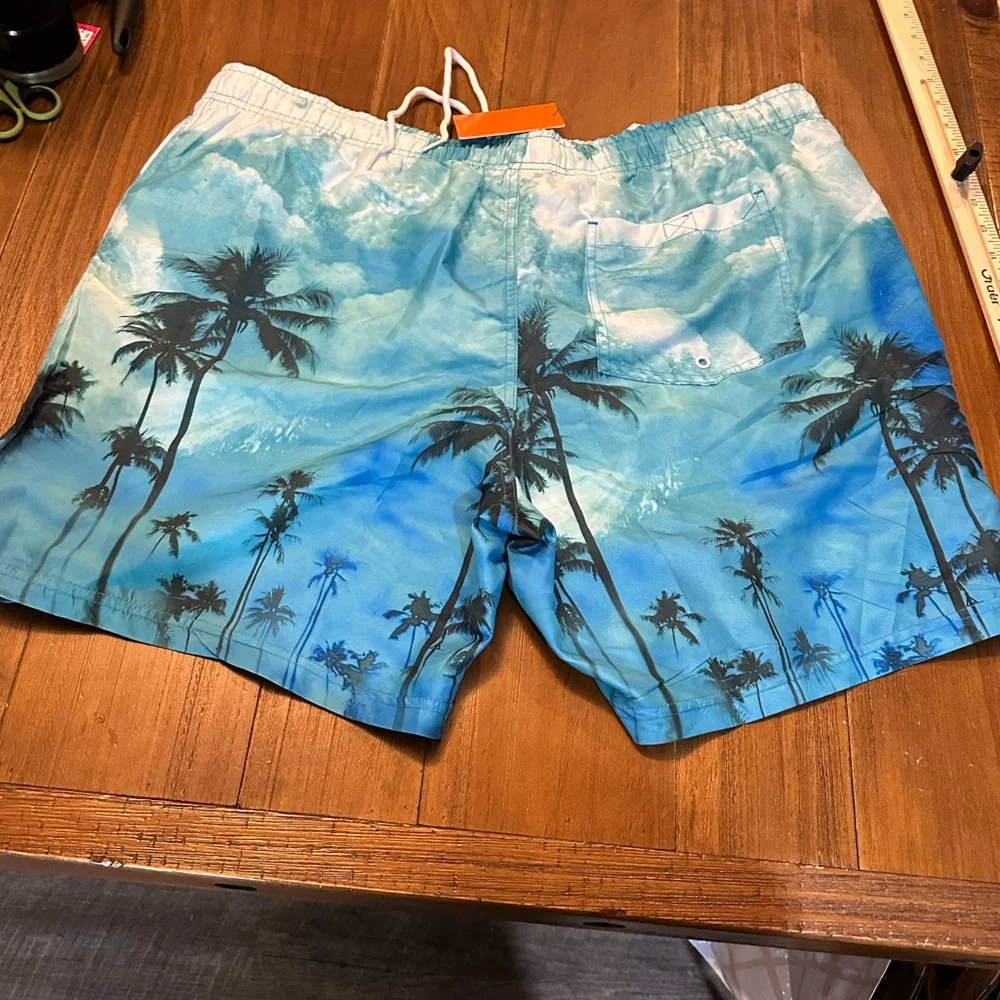 Men’s Veccoberry swim trunks, blue with palm trees ‎ size XXL